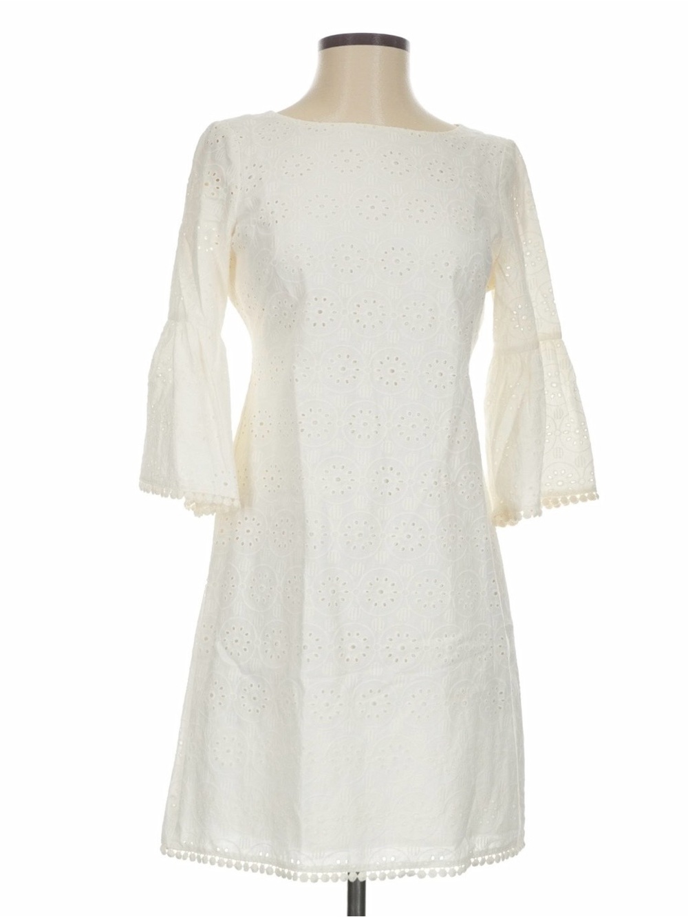 Jessica Howard Women’s Cotton Bell-Sleeve Embroidered Dress Ivory Size 10 Petite
